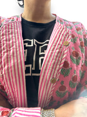 Cotton Quilted Short Jacket Pink Butta reversible Jacket Crop top Lightweight coat Summer Jacket